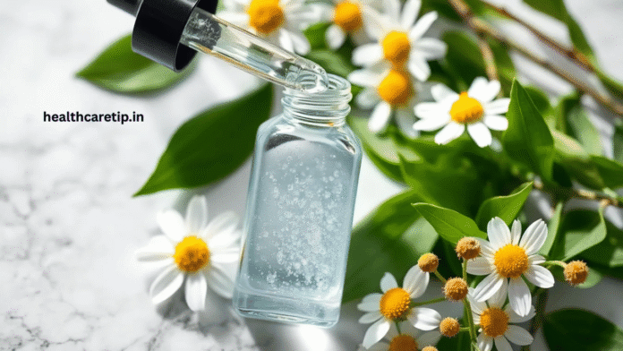 Serum Qawermoni bottle with skincare ingredients like hyaluronic acid, peptides, and vitamin C for glowing youthful skin